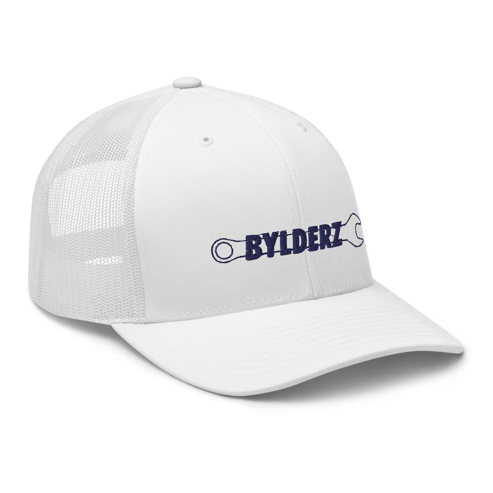 Casquette Trucker Respirante Blanche Bylderz broderie bleu marine