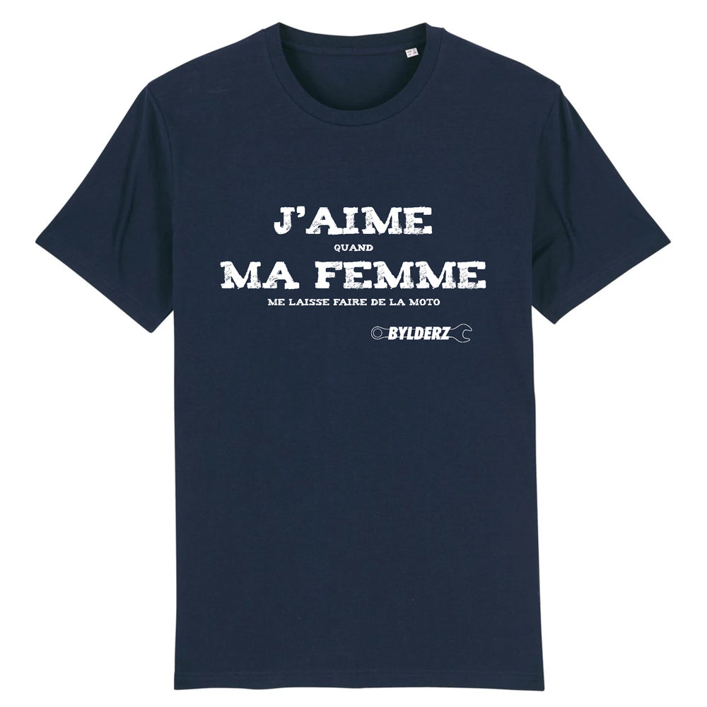 Tshirt Bylderz Bleu Marine J'aime quand ma femme me laisse faire de la moto