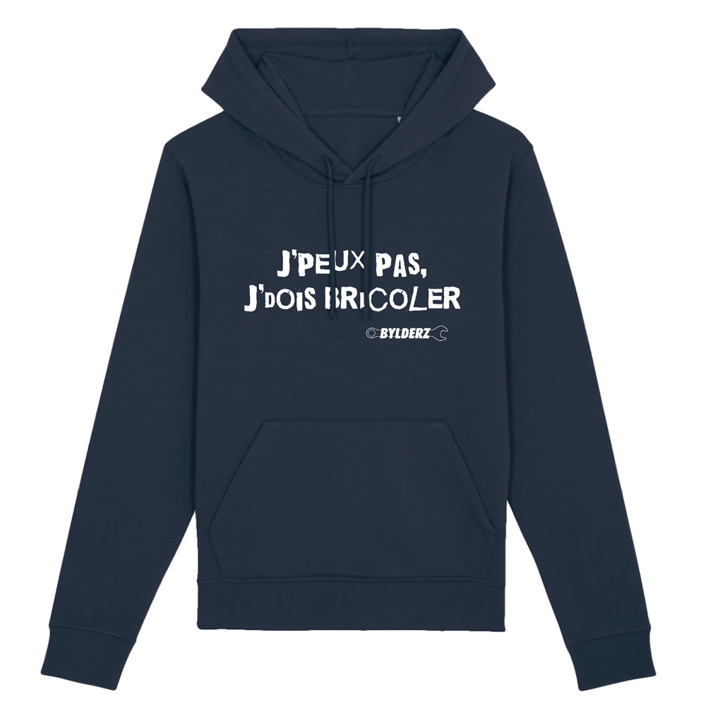 Hoodie sweat à capuche Je peux pas je dois bricoler Bylderz Bleu Marine