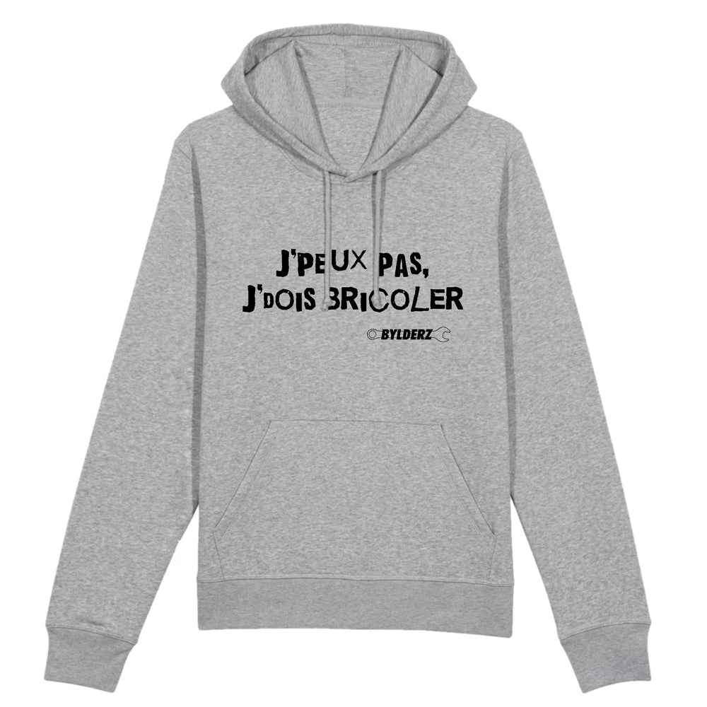 Hoodie sweat à capuche Je peux pas je dois bricoler Bylderz Gris